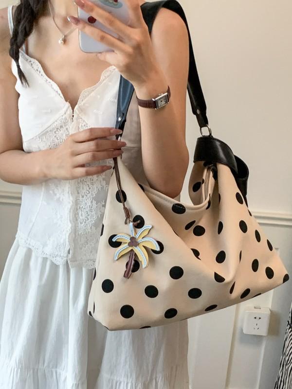 2026 Lightweight Versatile Polka Dot Bag for Women: Large Capacity Shoulder, Crossbody, or Hobo Style for Relaxed Commuting