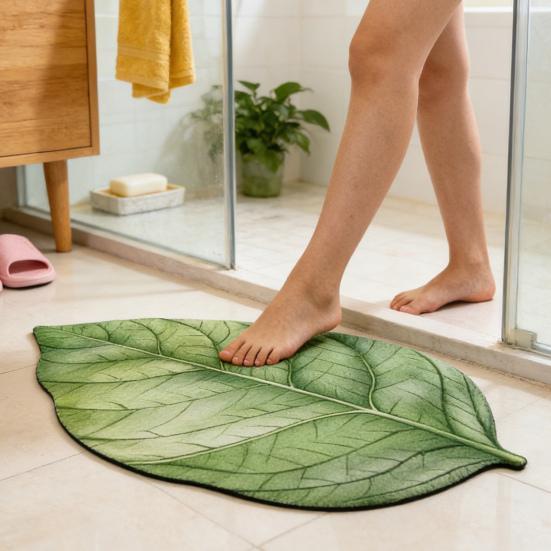 Koupelnová předložka Zelený listový design Protiskluzová podložka Ultra tenká Rychleschnoucí Podložka do koupelny Bezpečná Stabilní opora Tropická dekorace