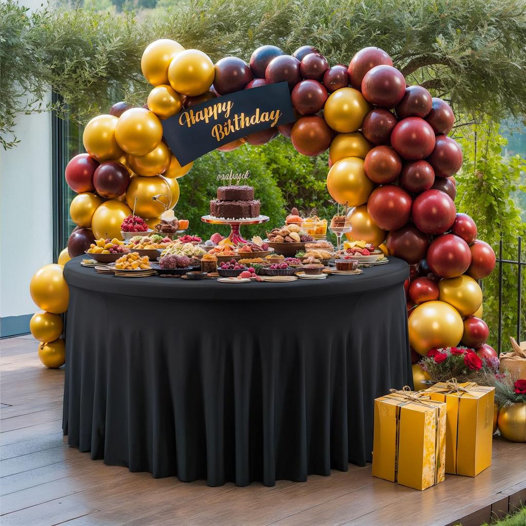 4/5/6ft Spandex Round Wedding Table Cover Wrinkle Free Stretch Fitted with Ruffle Skirt For Baby Shower Wedding Party Banquet