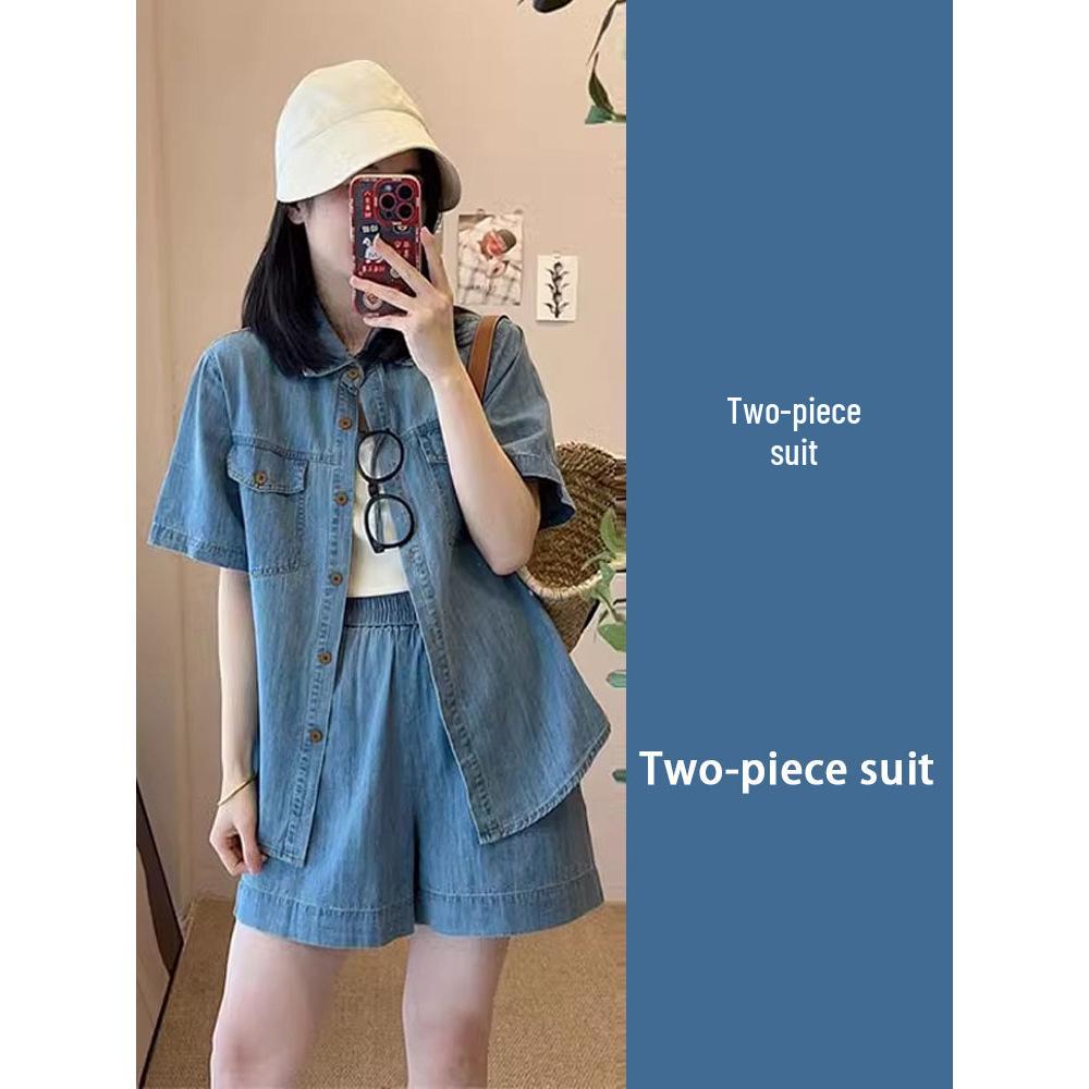 Spring/Summer 2026 Youthful Slimming Outfit Set: Petite to Plus-Size Women's Denim Shorts Two-Piece