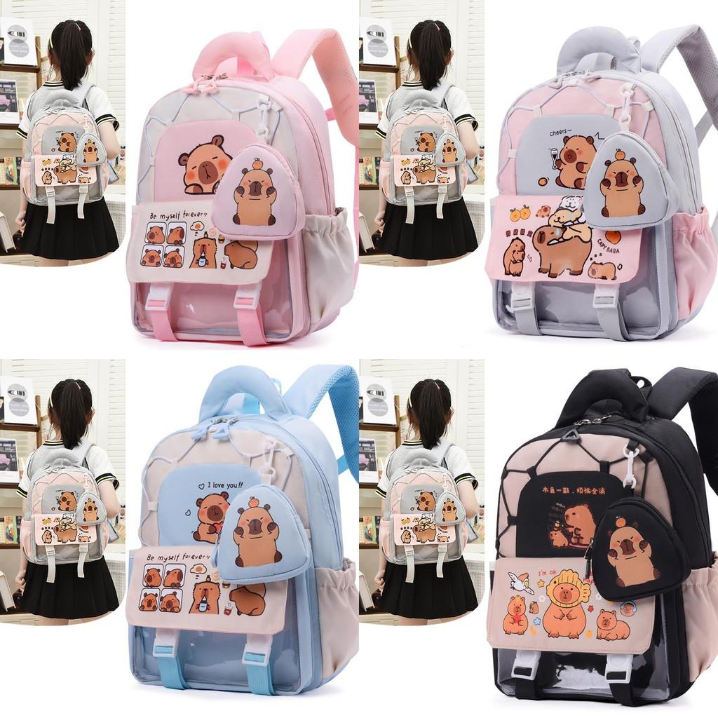 Childrens School Bag Cartoon Capybara Pattern Ergonomic Shoulder Kindergarten