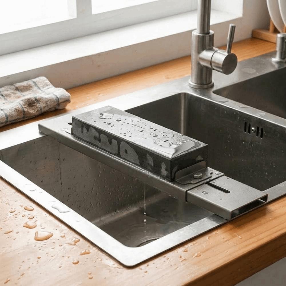 Retractable Sink Mounted Sharpener Stand Carbon Steel Whetstone Grinder Rack  Household