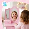 Grande Coiffeuse En Bois Rose Pour Enfant Avec Triple Miroir, Tabouret Et Stickers (GS3303)
