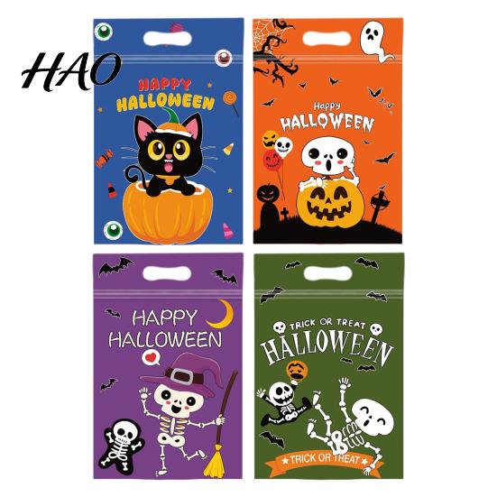 Translucent Snack Bags with Handles 4PCS Halloween Candy Treat Handle, Stand-up Dessert Self Sealing Storage Pouches Pouches, Cartoon Designs
