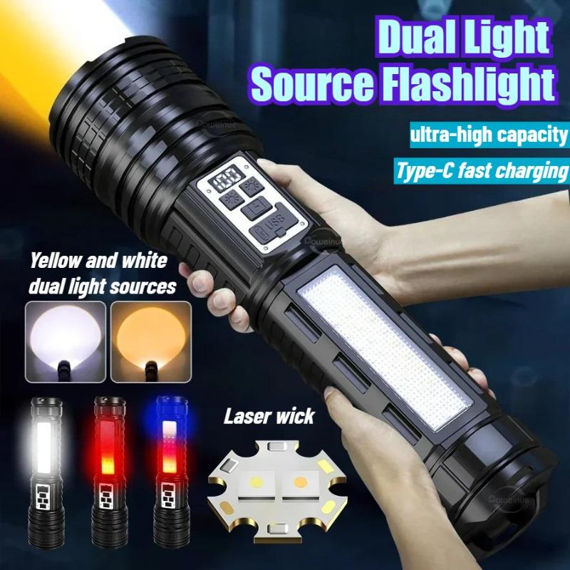 Super Big Flashlight USB Rechargeable Most Strong LED Flash Light Long Range Torch Zoom Outdoor With Digital Power Display