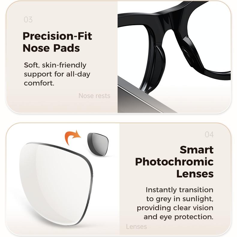 M02 AI Smart Glasses Auto-tinting Lenses Classic Design BT5.3 4K HD Hands-free 8MP Camera With Charging Case IP54 Stylish Portable Glasses