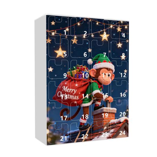Advent Calendar Resist Monkey Wearing Christmas Hat Design 24-Day Countdown Festive Family Activity Calendar