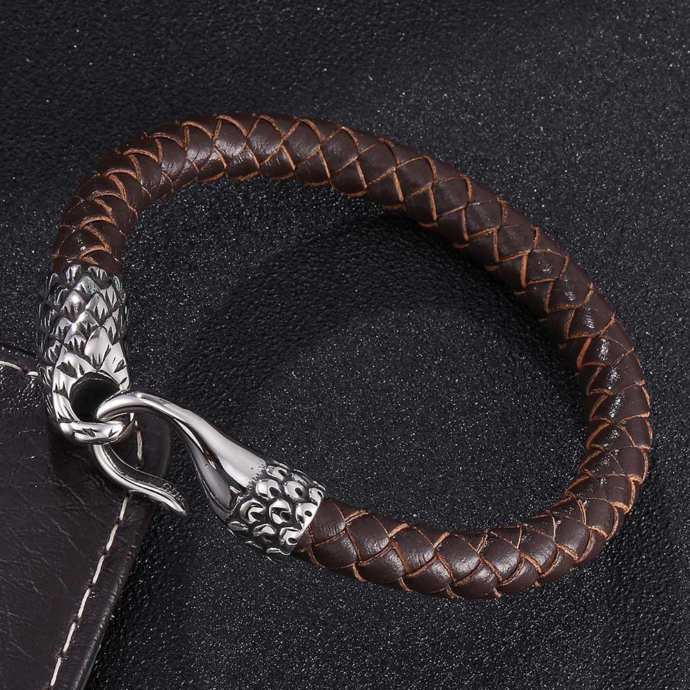 

Кожаный браслет с пряжкой из титановой стали и плетеной веревкой - браслет унисекс из нержавеющей стали Inner circle 185mm коричневый