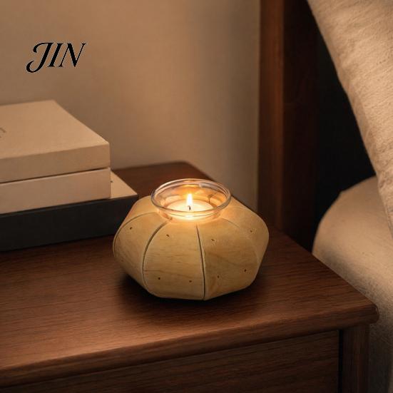 Handmade Wood Candle Holder Wooden Glass Holder, Rustic Driftwood Ornament, Farmhouse Natural Tabletop Decor for Living Room Bedroom Office Gift Matte