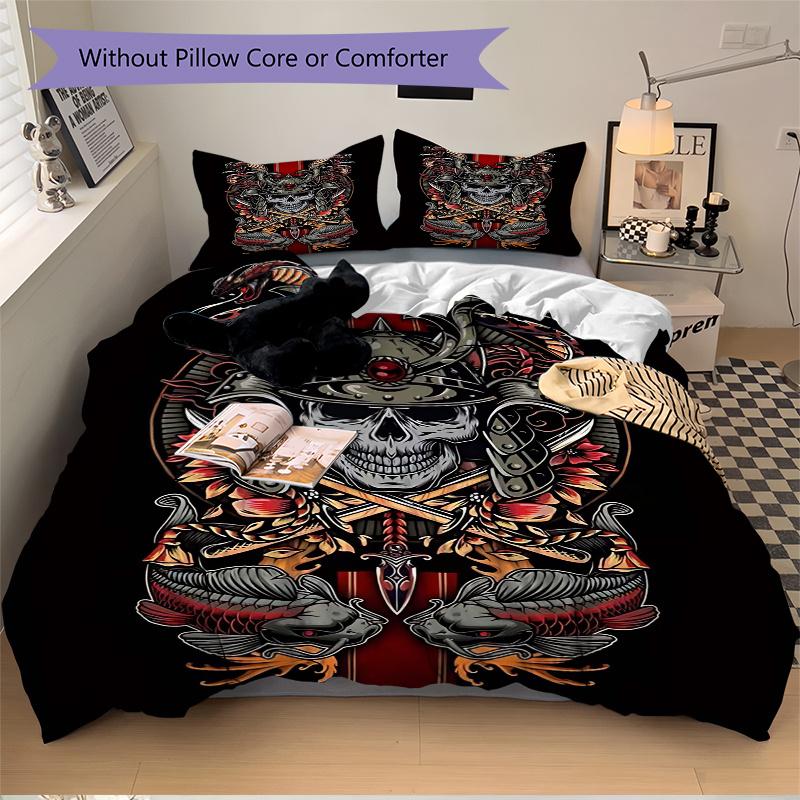 3pcs Anime Samurai Skull Decorative Bedding Set - Includes One Quilt Cover and Two Pillowcases (No Core) - Perfect for Bedroom and Guest Room Decorati