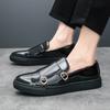 Fashion Fashion Men's Pointed Glossy Black Monk Strap Loafter Leather Casual Shoes Male Formal Wedding Dress Homecoming Zapatos Hombre