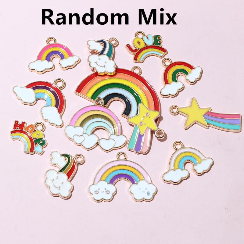 10pcs Cute Enamel Rainbow Charms Pendant Alloy Metal DIY Jewelry Making Accessories Findings for Necklace Earrings Bracelets