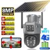كاميرا PIR الشمسية الجديدة 4G SIM خارجية بعدسة مزدوجة WiFi 8 ميجابكسل 4K كاميرا IP لوحة شمسية CCTV V380 Pro حماية أمنية بطارية مدمجة
