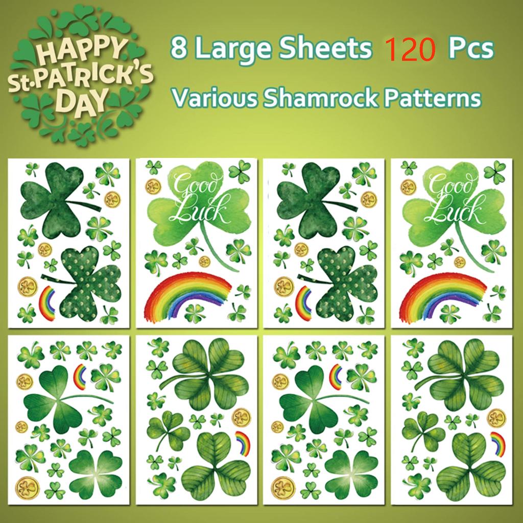 8PCS/ Set PVC Shamrocks Window Stickers Waterproof Static Cling for Window Glass Door Mirror St Patricks Day Decoration Sticker