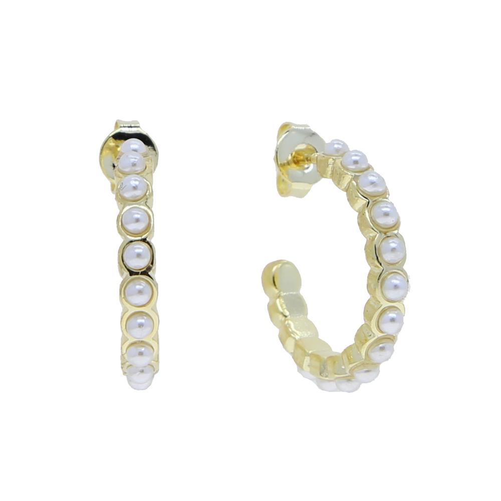 Factory Price White Pearl Half Hoop Stud Earring for Women Gold Filled Beads Setting Pearl Party Wedding Jewelry