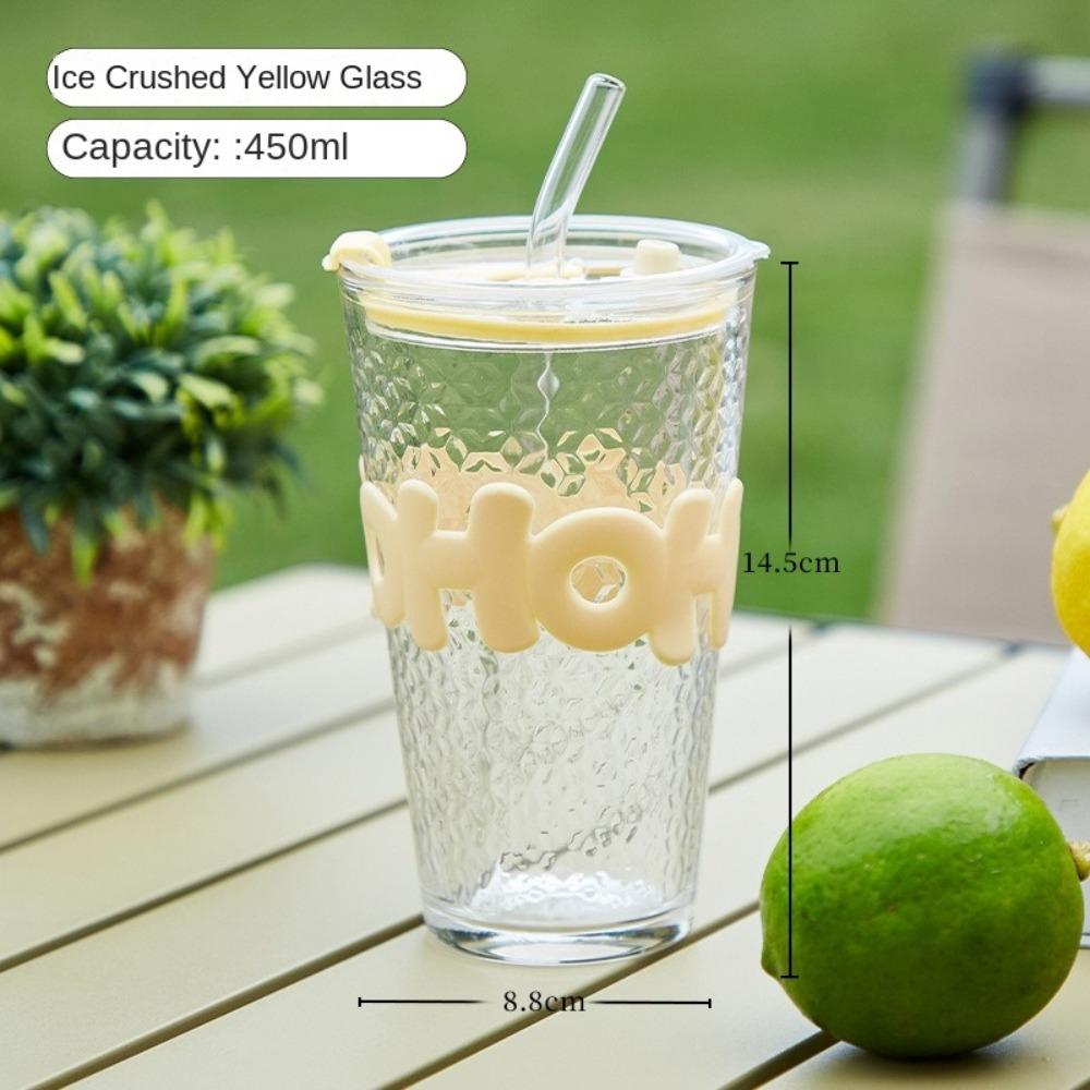Moderne Bunte Transparente Glas Tasse Große Kapazität Buchstaben Design Kaffeetasse Hoher Ästhetischer Wert Saftglas Heimgebrauch