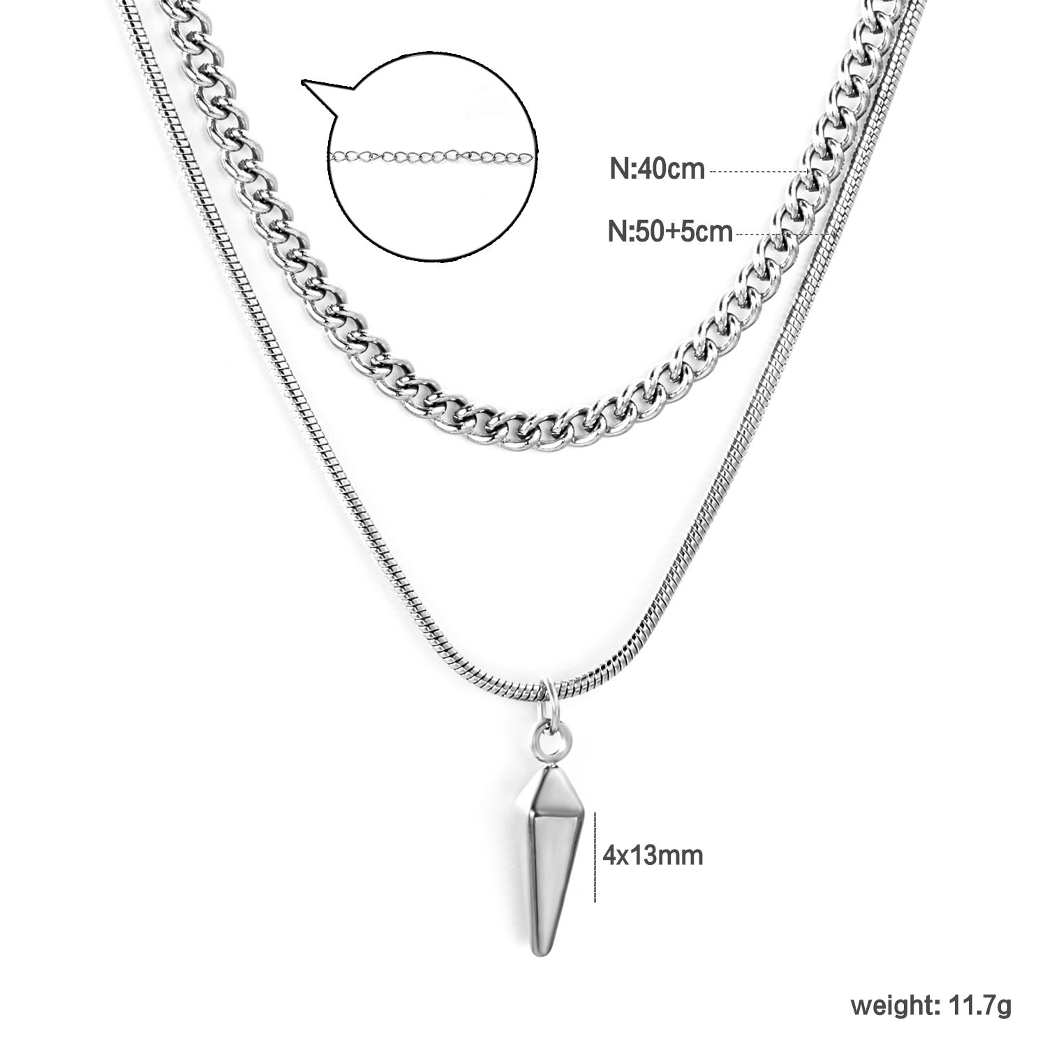 Gothic Fashion Rivet Pendant Double Layer Necklaces Stainless Steel Link Chain Snake Chains Layered Clavicle Collier for Woman