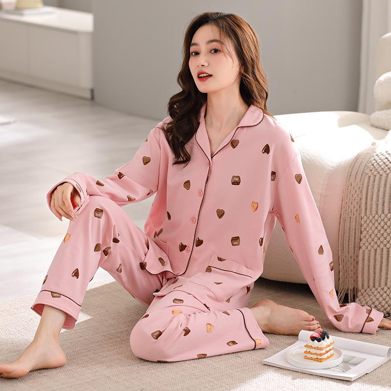 Pajamas Women'S Autumn Autumn Cotton Long Sleeve Loungewear Women'S Sweet Large Size Cotton Two-Piece Set