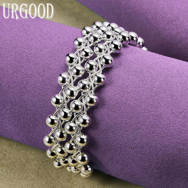 Offenes Armband aus 925er-Sterlingsilber mit glatten Perlen, Modeschmuck