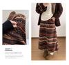 Retro Fair Isle Fleece Women's Mid-Length Lantern Skirt - Ethnic Style, Drawstring Hem, Two-Way Wear for Autumn/Winter