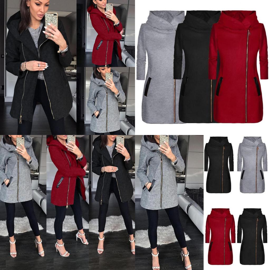 Stylish Women's Autumn Winter Zip Hooded Coat Jacket With Long Sleeve Design For All Occasions