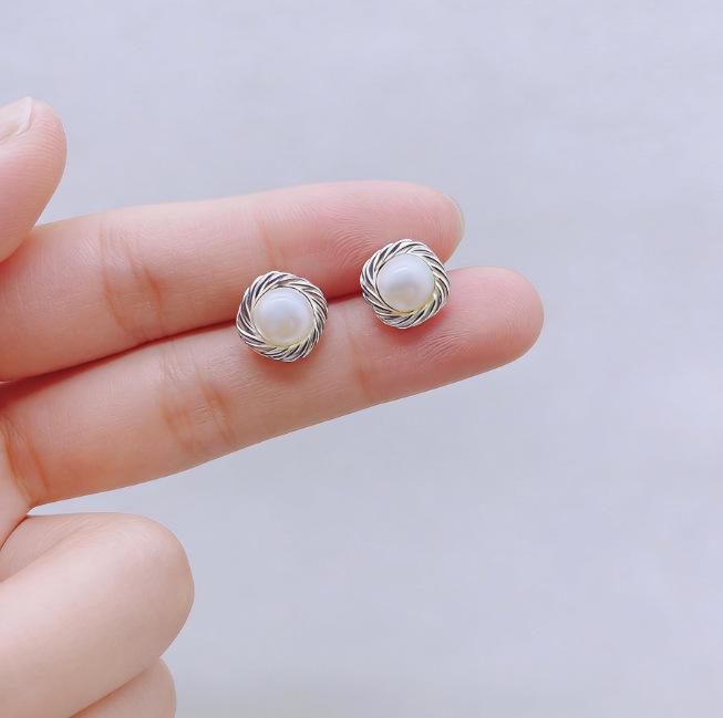 Retro braided pearl stud earrings delicately wrapped daily commuter earrings