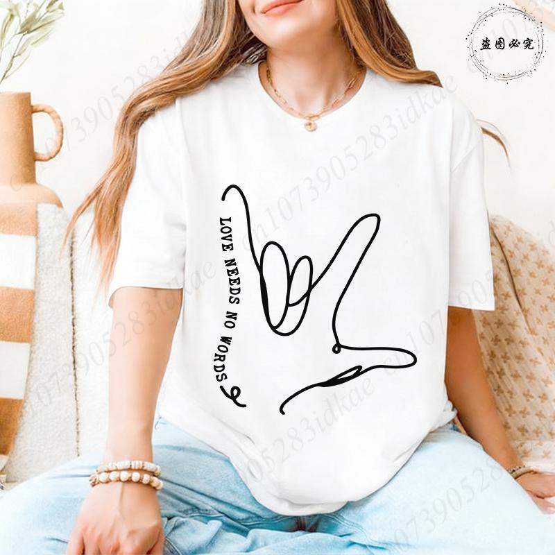 Autism Awareness Women Top Love Needs No Words Puzzle Graphic Tshirts O Neck Short Sleeve Summer Oversized FeUnisex Clothes
