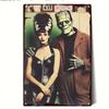 2D Flat, 1pc Vintage Frankenstein Metal Wall Art Sign - 20x30cm/8x12 Inch Iron Gothic Horror Decor with Classic Monster Couple