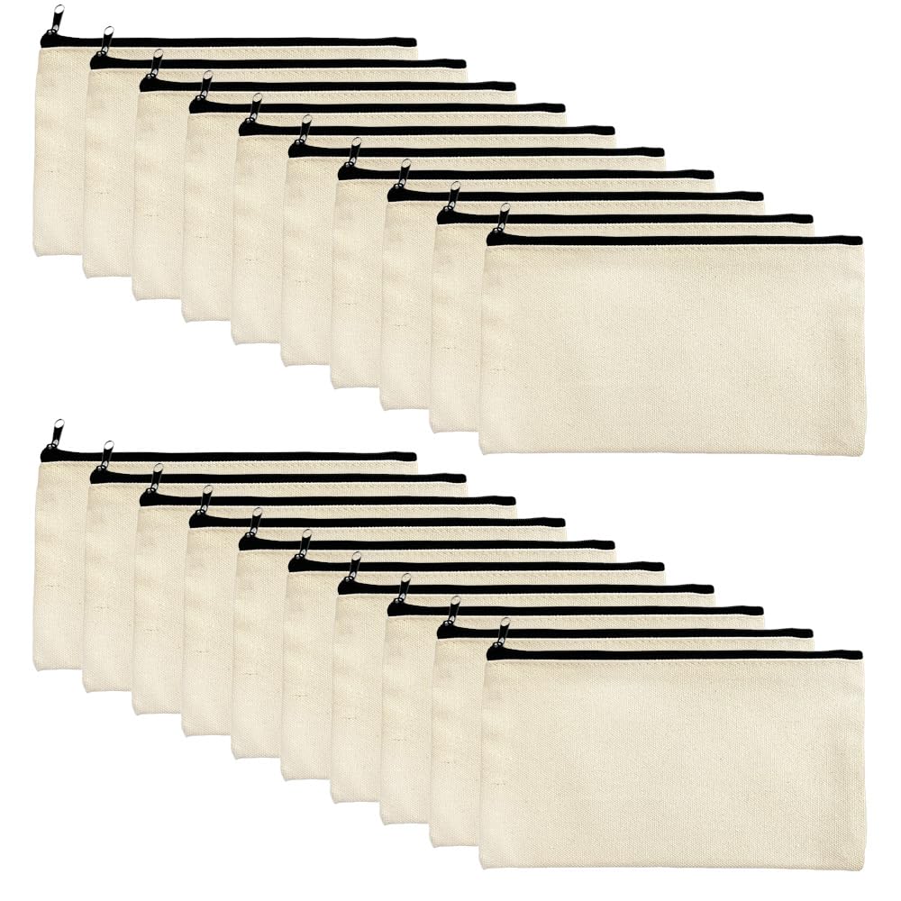 Plain Canvas Painted Print 20 Bath&bath Multi-Case Pouch, Beige, (Black Zipper, Small, Pcs)