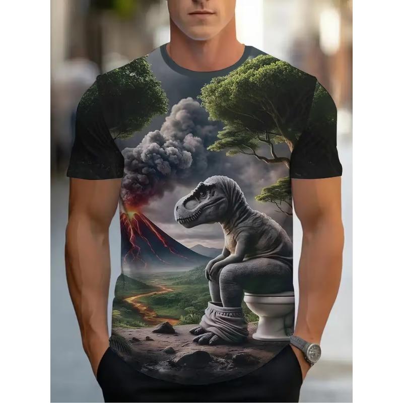 

2026 Men s 3D Cartoon Animal Print T-Shirt Soft Stretch Fabric Soft Stretch Polyester Fabric For Men Casual Summer S