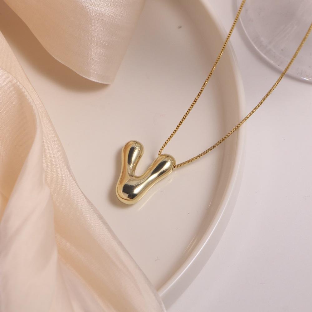 Gold Plated Balloon 26 Letter Necklaces Smooth Stainless Steel Bubble Initial Pendant Chunky Women Personality Chain Jewelry