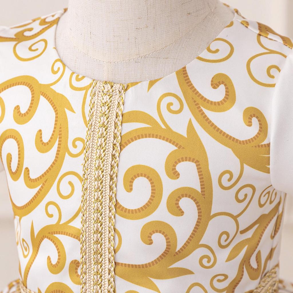 Middle Eastern Muslim Princess Evening Dress for Toddlers - White Patchwork Design