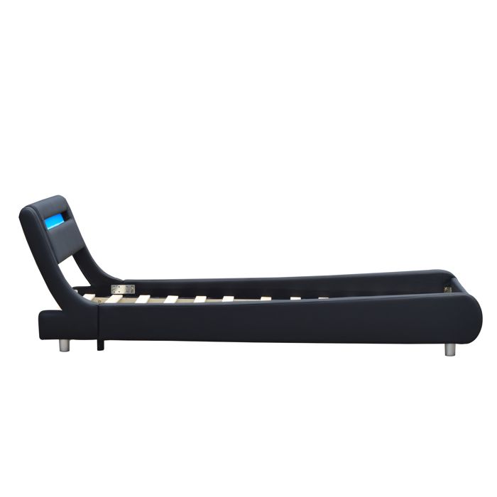 Gina Bed for 90x200 Mattress - Curved Headboard Base BLACK Color 5 Cm Feet - 13 Slats - PVC Covering