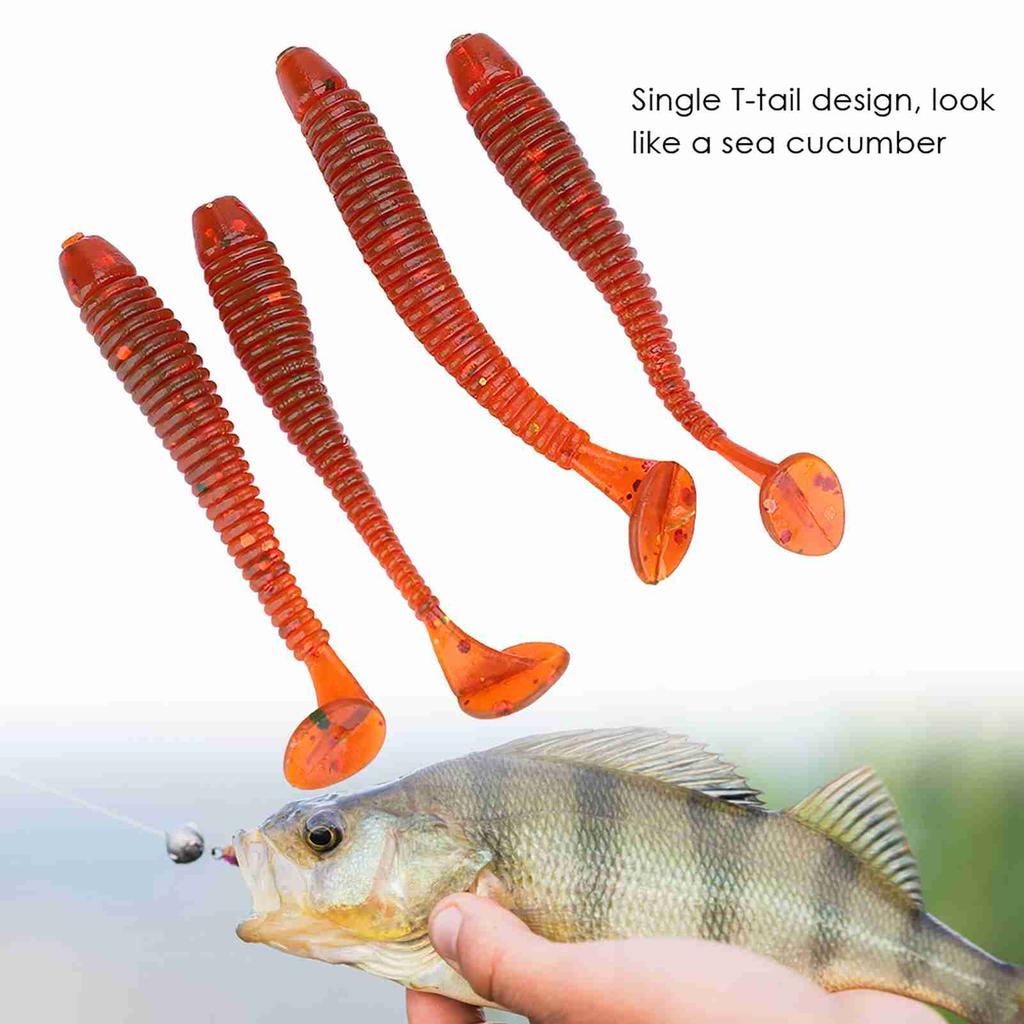 50PCS 5cm Soft Plastic Fishing Lures T tail Grub Worm Baits Fish Tackle Accessory Red