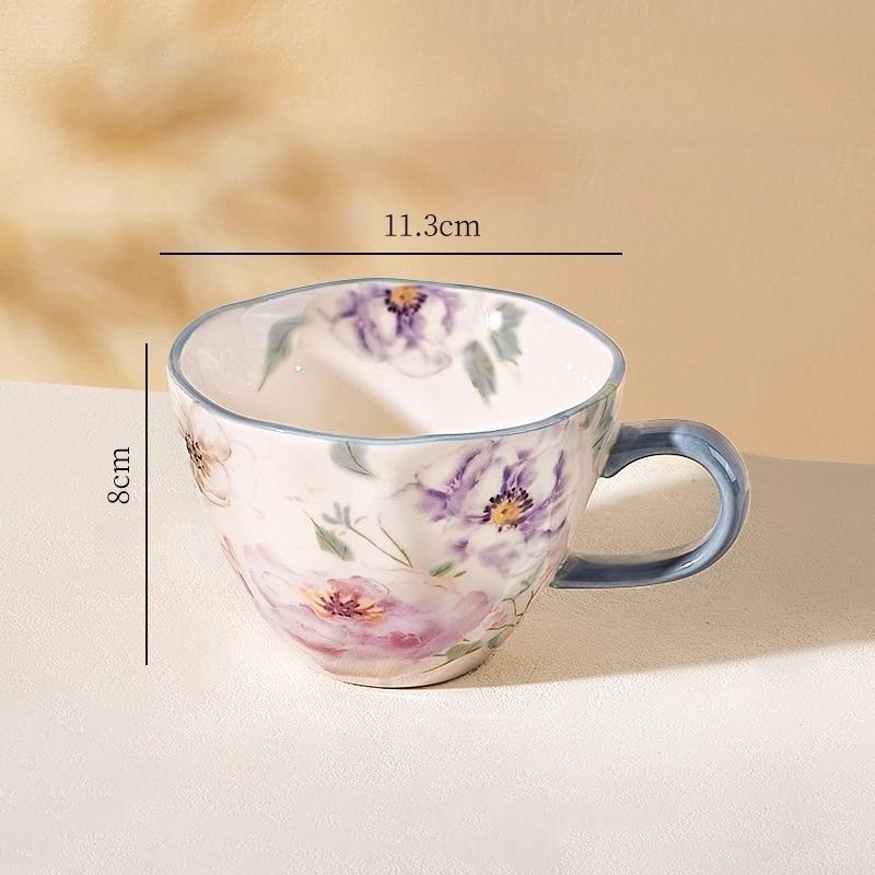 Ceramic Coffee Mug, Premium 350ml Bone China Coffee Tea Hug Mug, Floral Designed Teacup, Breakfast Cup