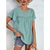 Summer Women's Loose Casual T-Shirt, European American Style Lace Crew Neck Flounce Sleeve Jacquard Dot Lace Trim Top