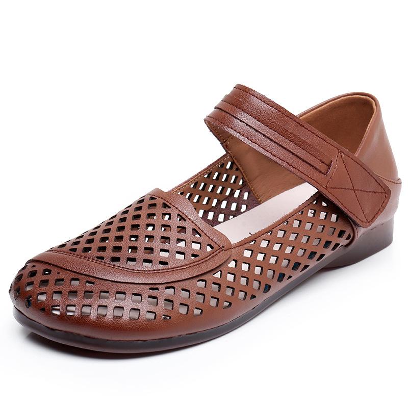 GKTINOO 2025 Summer Genuine Leather Hollow Shoes Woman Sandals Casual Mother Flat Soft Sole Comfortable Sandals Non-slip