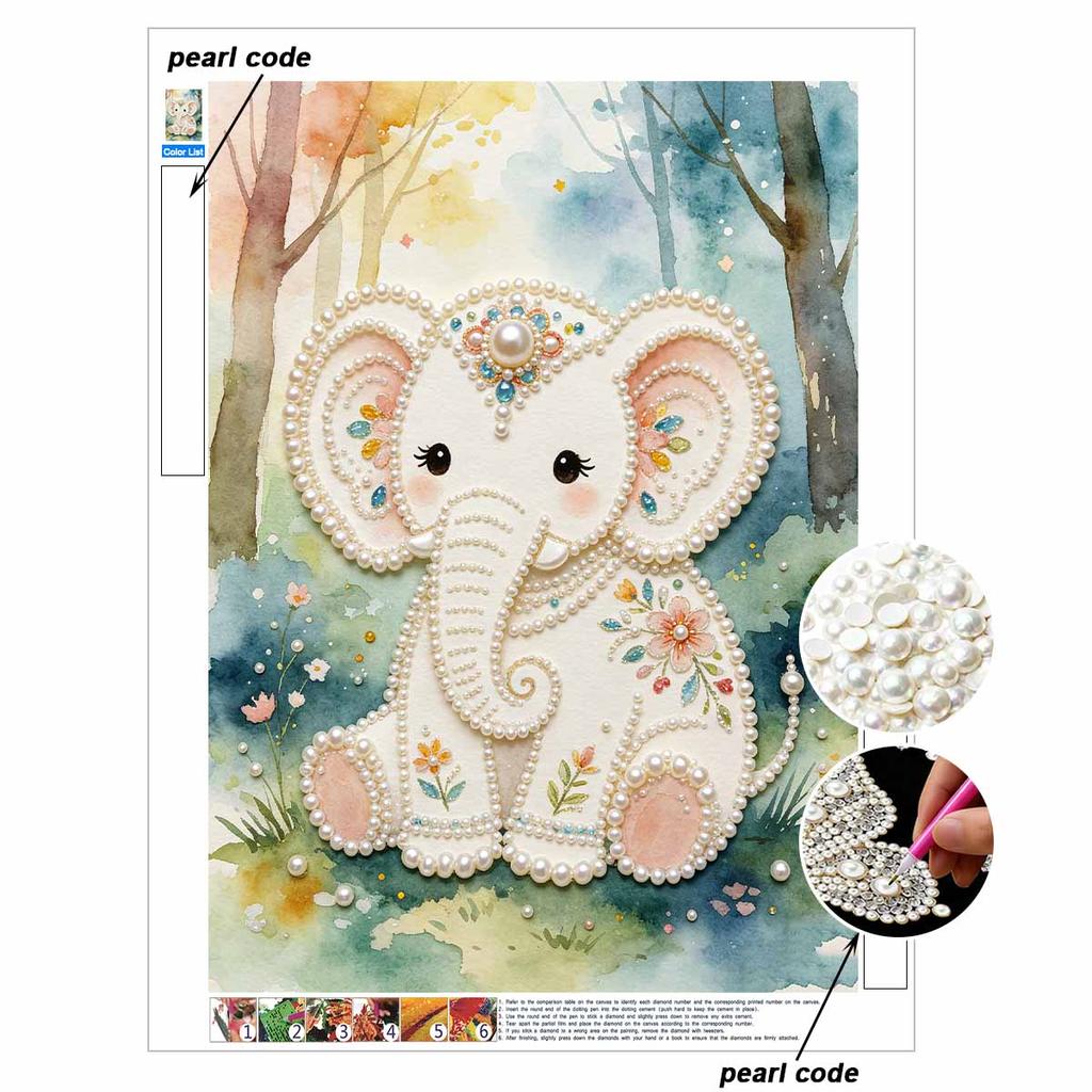 5D DIY Pearl Diamond Painting Kit Cute Baby Elephant Full Drill Embroidery Mosaic Art Home Wall Decor Gift