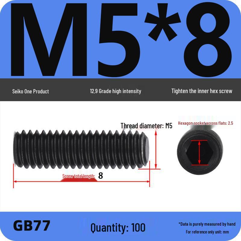 Class 12.9 Inner Hex Flat Head Headless Grub Screw M3-M12