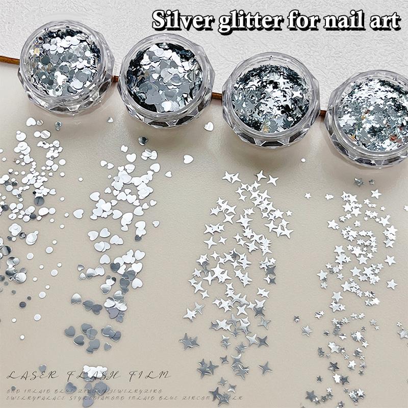 1 Box 3D Mini Round Heart Star Nail Art Charms Sequin Nail Art Flake Silvery Shiny Charms Accessories