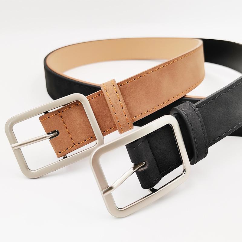 Simple and Versatile Square Buckle Imitation Leather Trendy Belts for Women's Belts for Retro Student Belts