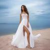 Abiti da sposa boho a trapezio per la sposa Abito da damigella lungo in chiffon con spacco Pizzo Scollo a V