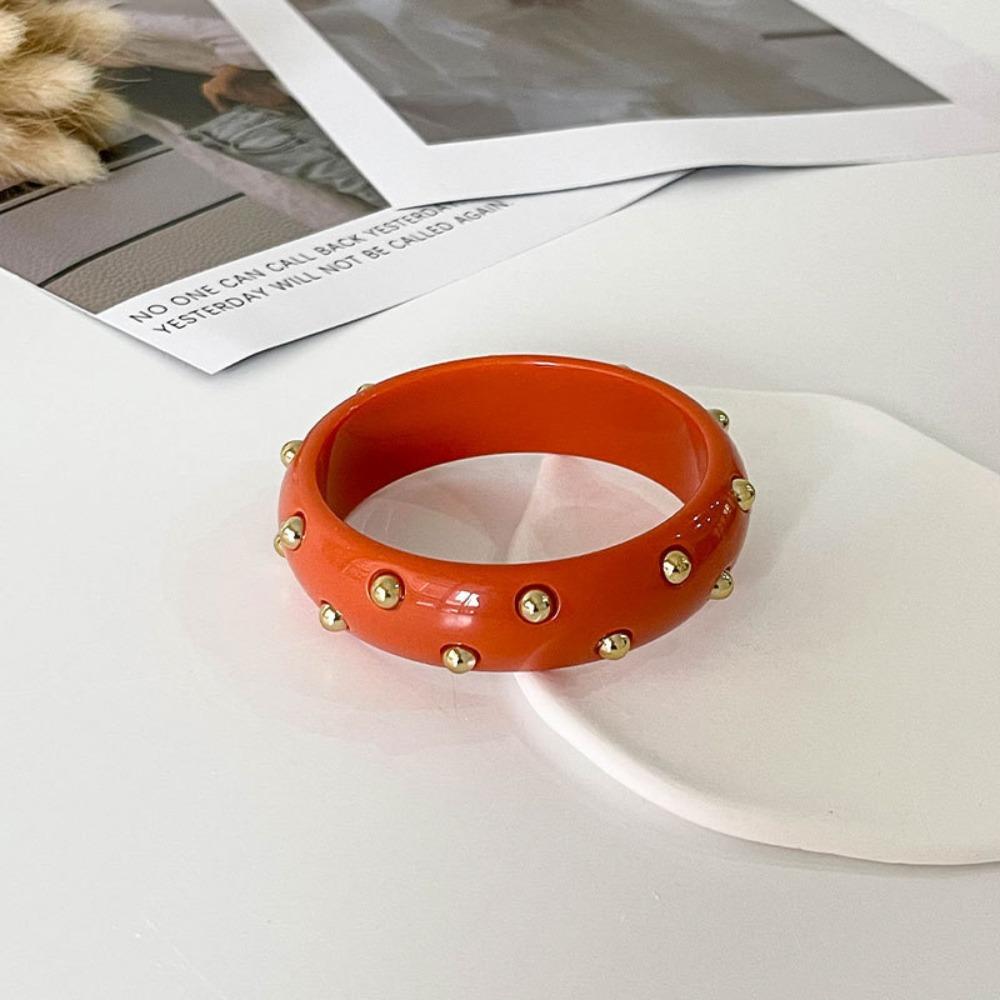 Punk Style Resin Bangle Vintage Chunky Bracelet Metal Point Wide Bangle Women Accessories