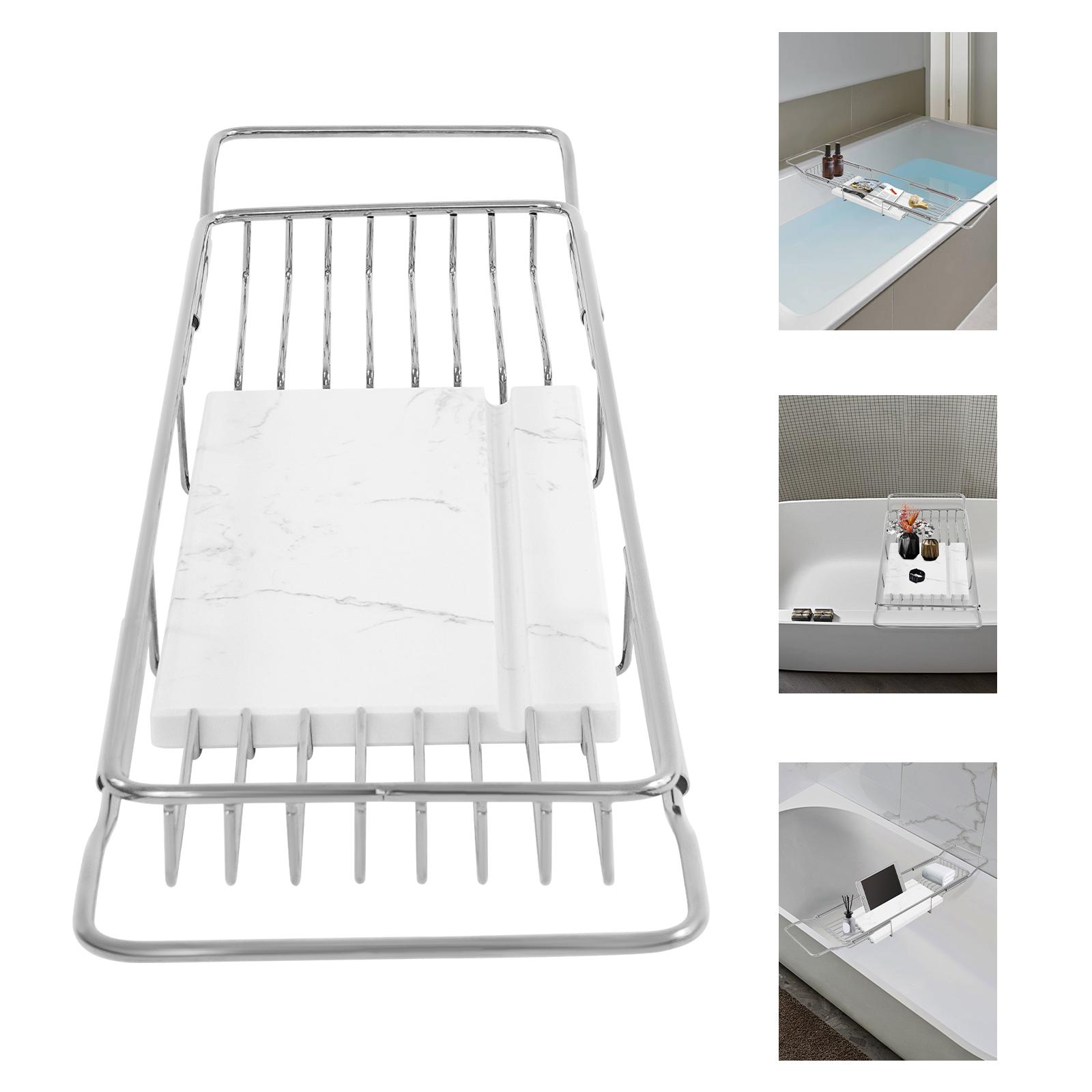 

201 Stainless Steel 68-90CM Expandable Bathtub Tray,Silver+White Marble Rectangular Bathtub Tray,Bathtub Mount for Home серебро белый