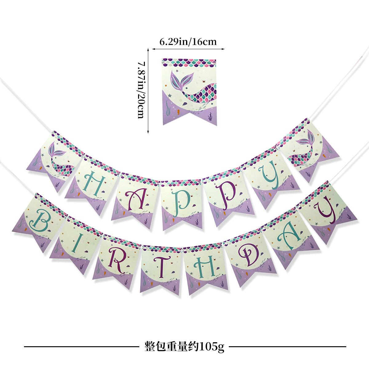 

Happy Birthday Flag Summer Theme Party Arrangement Banner Latte Customization Mermaid tail happy birthday pull the flag