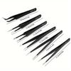 6pcs ESD Anti-Static Stainless Steel Tweezers - Precision Maintenance & Industrial Repair Curved Tools for Home Working & Model Making