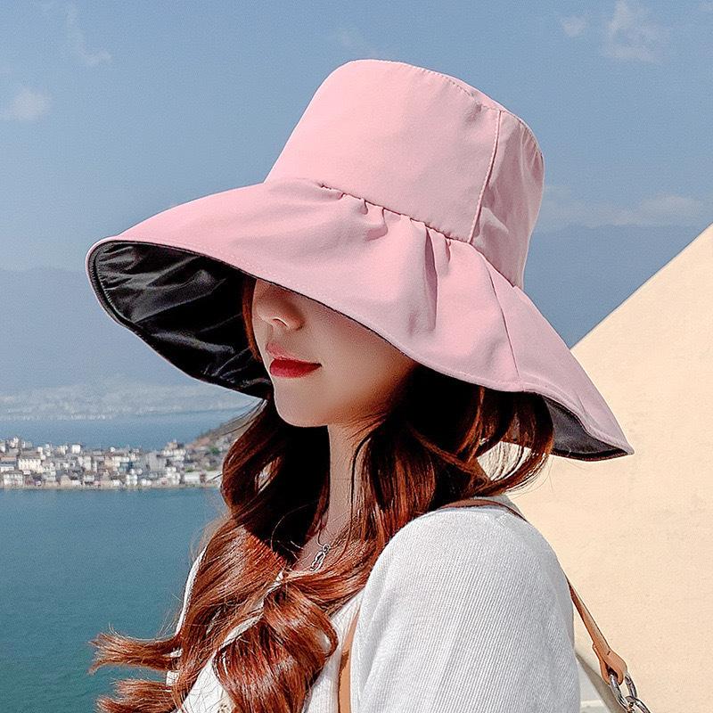 Summer Travel Sun Protection Hat Women Simple Solid Color Outdoor Casual Versatile Wide Brim Sunshade Fisherman Cap Breathable
