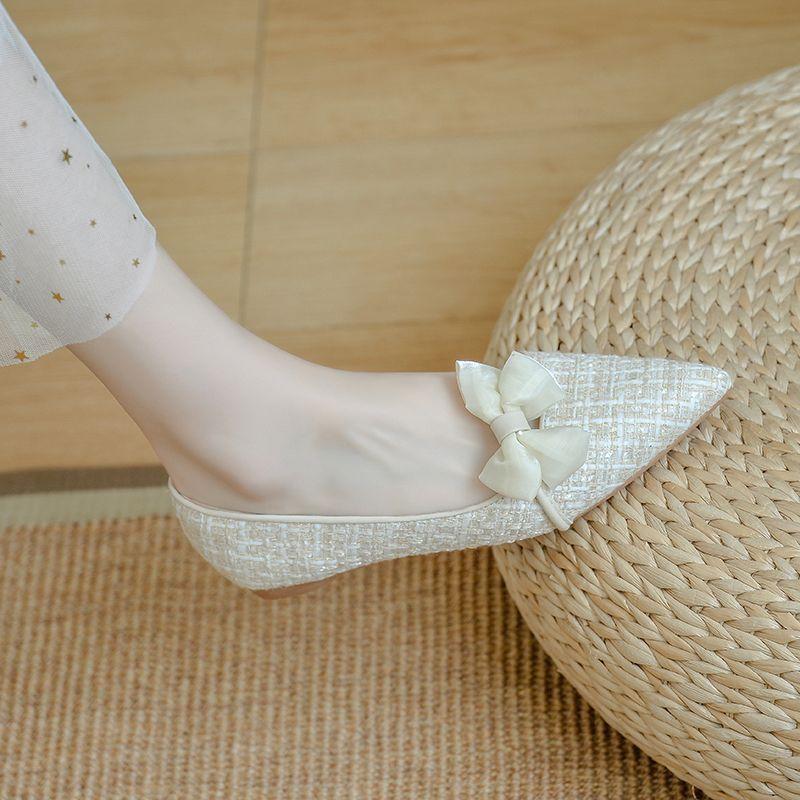 Versatile Evening Wind Gentle Shoes Flat Doudou Shoes Women's 2025 Autumn Bow Xiaoxiangfeng Single Shoes Bridesmaid Shoes