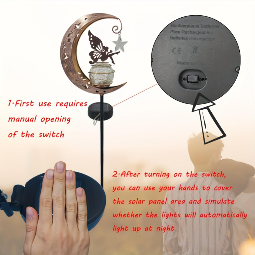 Solar Eisen Mond Fee Rasenleuchte, Zarte Elfen Fantasie Fee Stil Hof Metall Dekorative Leuchte Gartenweg Pavillon Straßenleuchte Rasenleuchte