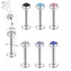 ZS 6-13 STK/LOT 16G Rustfritt Stål Leppe Labret Piercingsett Krystall Monroe Leppepiercing Øre Tragus Helix Bruskpiercing 6/8/10mm